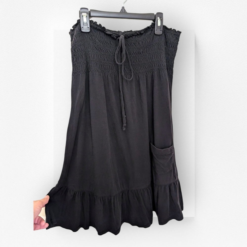Aerie Smocked Swim Cover Dress Bandeau Halter Cotton Black Medium